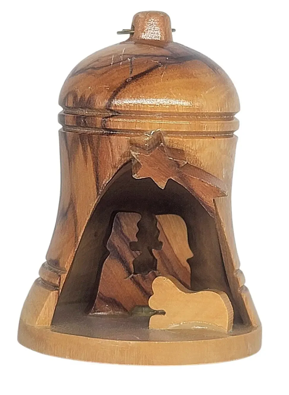 Nativity Holy Land Bethlehem Olive Wood Christmas Tree Bell Ornament 2.5